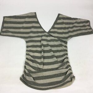 (PO) Pout, Tan & Gray Wrap V Neck Top